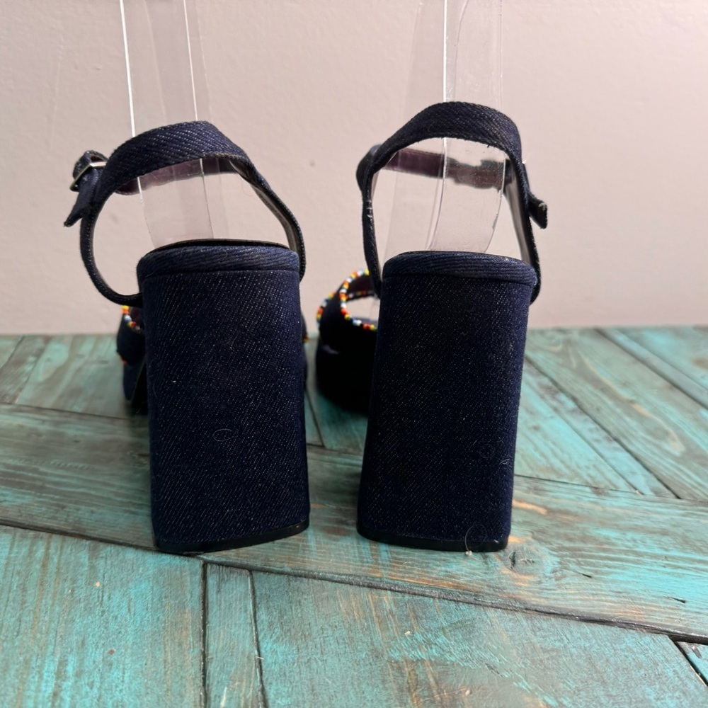 Vintage 725 Originals Denim & Beaded Chunky Platform Sandals Size 8 - Picture 10 of 11